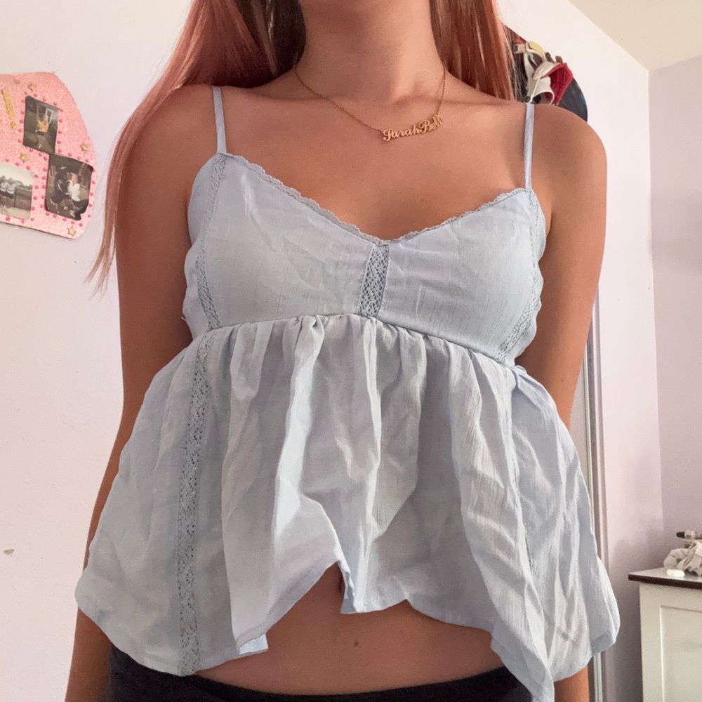 Nordstrom Blue Sleeveless Ruffled Crop Camisole